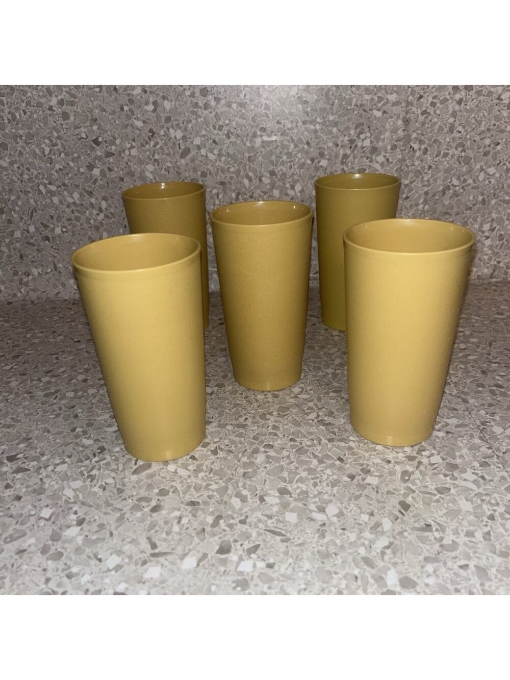 Vintage Tupperware Tumblers Harvest Gold Set of 5 Stackable 12 ounce Cups #873
